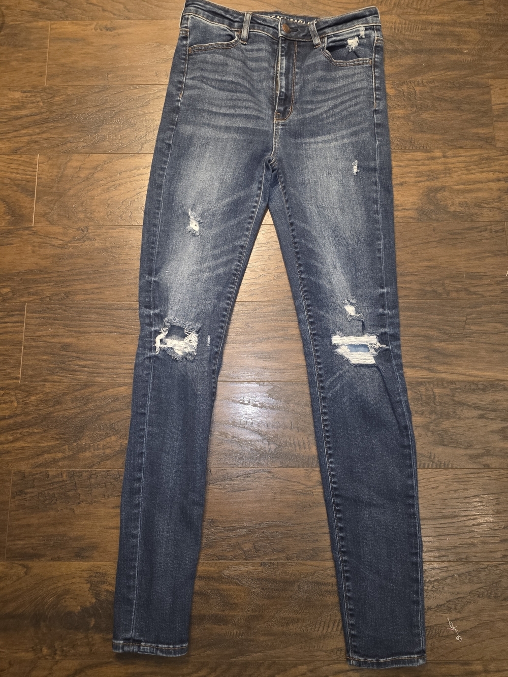 American Eagle Outfitters Dark Blue Distressed High Rise Skinny Jeans